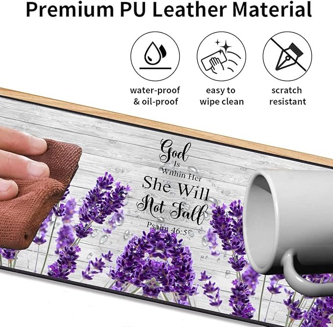 Large Gaming Mouse Pad 31.5x11.8 Inch Keyboard Pad + Ergonomic Wrist Rest Pad and Coaster with Non-Slip 3-Piece Desk Supplies Set Bible Psalm 46:5 Lavender Design for Gamers/Office/Study