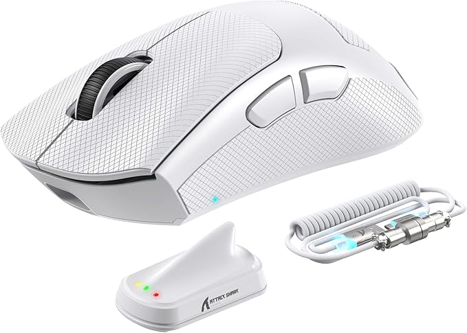 ATTACK SHARK V8 Wireless Gaming Mouse 59g Lightweight BT/2.4G Wireless/Wired Mouse PixArt PAW3950MAX Gaming Sensor 8K Polling42000 DPICoiled CableTapeOffice Mice for PC/Win/Mac(White)