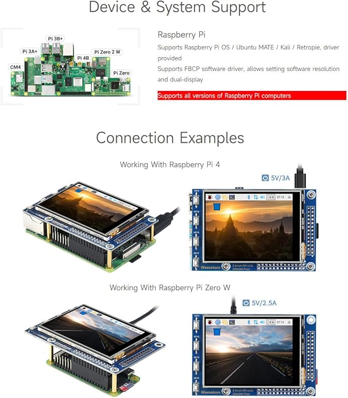 Waveshare 2.8inch Resistive Touch Screen TFT LCD Compatible with Raspberry Pi 5/4B/3B/Zero/Zero W/Zero 2W/Pico/Pico W/Pico WH 320x240 Resolution
