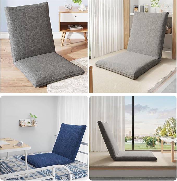 BTZHY Floor Chair Floor Chair with Back Support Padded Floor Chair with Adjustable Backrest 5 Adjustable Position Gaming Floor Chair Folding Sofa Chair for Balcony Bay Window BedroomDark Gray