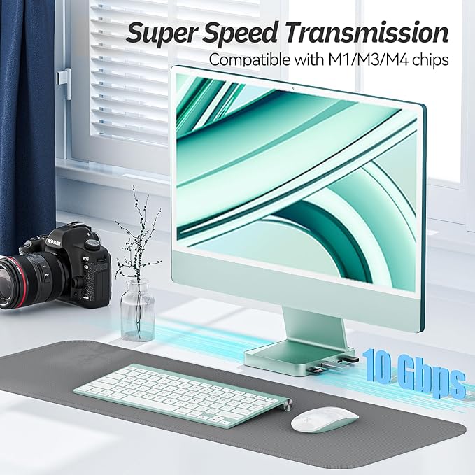 USB C Hub for iMac 24 inch 2021/2023/2024 Minisopuru iMac Hub Support M.2 NVMe SSD iMac Accessories for iMac M1/M3/M4 iMac Adapter with USB A/C 10Gbps SD/TF M.2 SSD (Not Included) Green