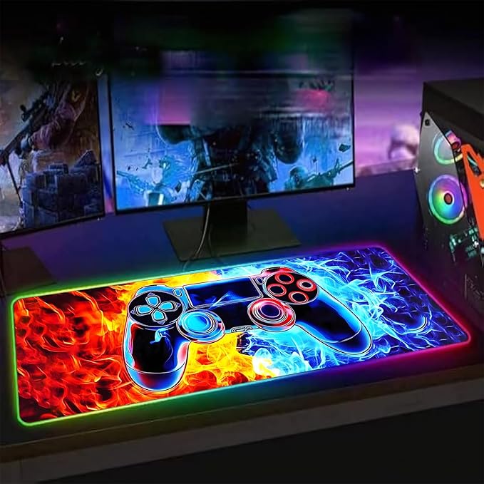 XL Led Gaming Mouse Pad with 14 Light Modes - Light Up Gamer Mouse Pad31.5 x 11.8in Non-Slip Gamepad Style RGB Large Gamer MousepadBlack Long Glowing Gaming Accessories for DeskWaterproof