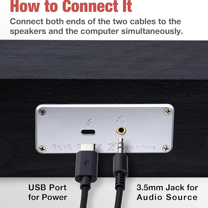 MICA Computer Speakers Vintage Wired Computer Sound Bar Retro Wooden Mini Soundbar 3.5mm Aux Connection USB Powered PC Speakers for Desktop Monitor Laptop Tablets (Black)