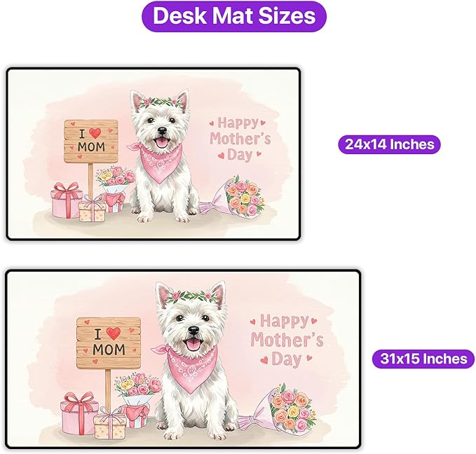 Happy Mother's Day Toy Fox Terrier Love Dog Mom Heart Flower Desk Mat Full Keyboard Mouse Pad Dog Lover Large Mousepad 12004