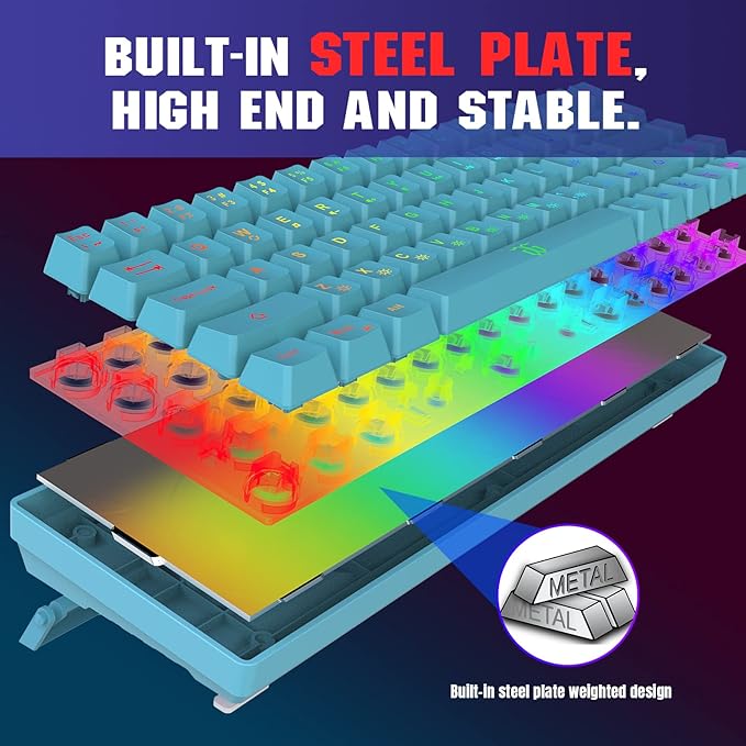 Snpurdiri 60% Membrane Gaming KeyboardRGB Compact Wired Small Keyboard Strong Mechanical Feel for PC/Mac Gamer Typist Travel Easy to Carry on Business Trip(68 KeysBlue)
