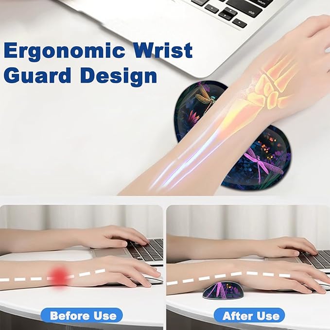Large Mouse Pad + Keyboard Wrist Rest Set Extended Gaming Mousepad (31.5X11.8 inch) with Non-Slip Rubber Ergonomics Memory Foam Mouse Wrist Rest Support Dragonfly Colorful XXL Desk Pad