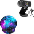 1080P Webcam with Microphone &amp Tripod Stand Privacy Shutter Cute Non Slip Rubber Base Mouse Pad with Wrist Rest Support