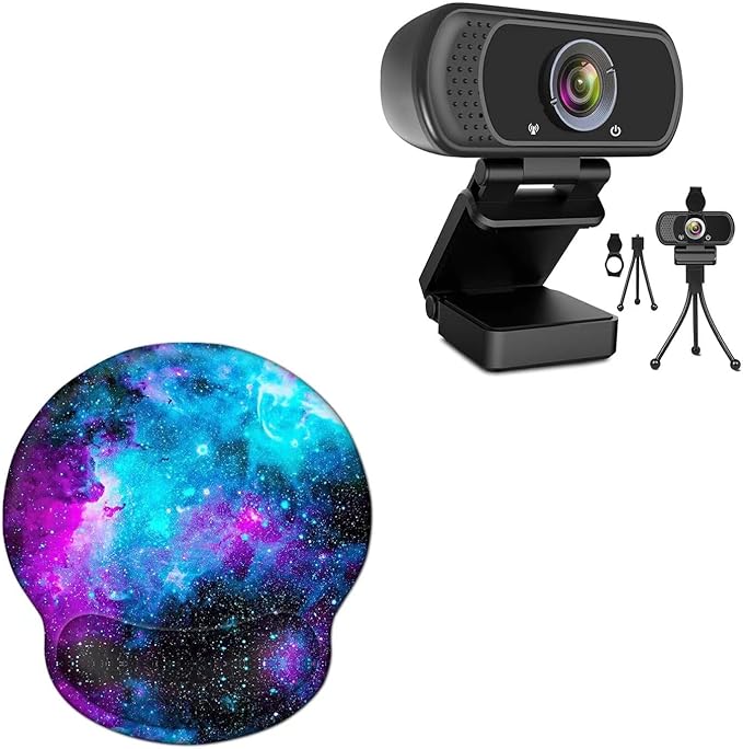 1080P Webcam with Microphone &amp Tripod Stand Privacy Shutter Cute Non Slip Rubber Base Mouse Pad with Wrist Rest Support