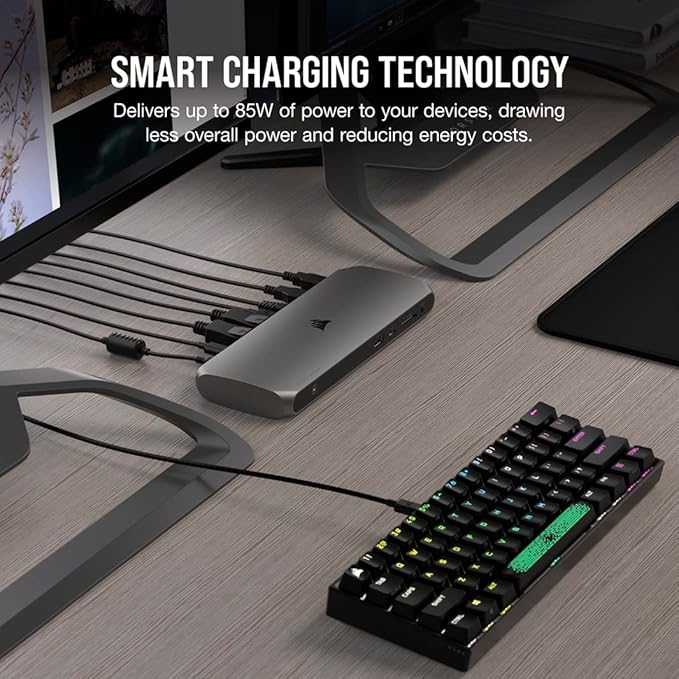 Corsair TBT100 DP Thunderbolt™ 3 Dock with DisplayPort - 2X DisplayPort 1.4 at up to 4K60-2X USB Type-C 10Gbps Ports - 3X USB Type-A 5Gbps Ports