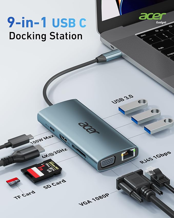 acer 9 in 1 USB C Hub Bundle with 4 in 1 USB A/C Hub