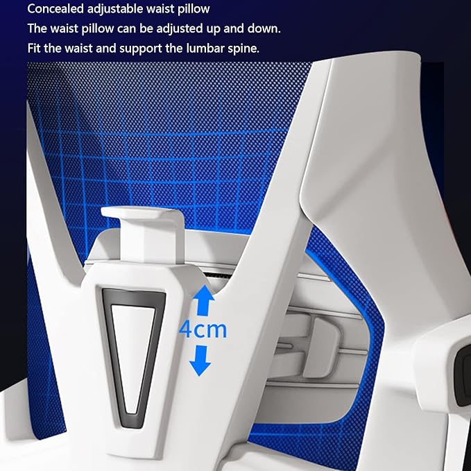 Ergonomic Gaming Chair Adjustable Height High Back Video Game Chair with Footrest and Lumbar Support for Adult Teen Home Bedroom Gaming White+Blue
