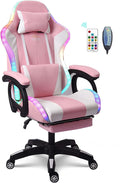 Ergonomic Massage Gaming Chair Office Chair with Lumbar Support and Footrest Video Gaming Chair with RGB Lights and Speakers Adjustable Linkage Armrests and Backrest PC Chair.Pink