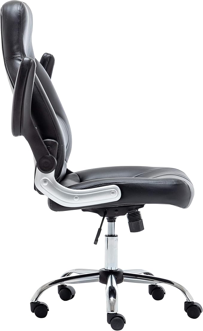 BTEXPERT Swivel Adjustable Black Home Office Gaming Chair Executive Flip up Arms with Lumbar Support Headrest PU Leather Executive High Back for Computer Adults Women Men