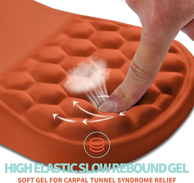 Ergonomic Mouse Pad Wrist Support with Memory Foam Massage Bulge Carpal Tunnel Pain Relief Mousepad Wrist Rest for Mouse(12x8 inch Orange)