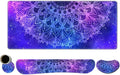 AIMSA Keyboard Mouse Pad Set Large Gaming Mouse Pad +Wrist Rest Mouse Pad +Keyboard Wrist Support +Coaster 35x15.7 inch Extended Desk Mat for Easy Typing Pain Relief (Blue Purple Mandala)