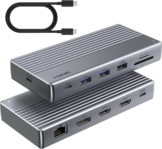 USB C Docking Station 3 Monitors11 in 1 Laptop Docking Station Dual Monitor with Dual HDMI 4K@60hz+DP 4k@60Hz+Ethernet+3USB+1USB C+PD+SD/TFUSB C Hub Multiport Adapter for Dell/HP/Surface/Lenovo