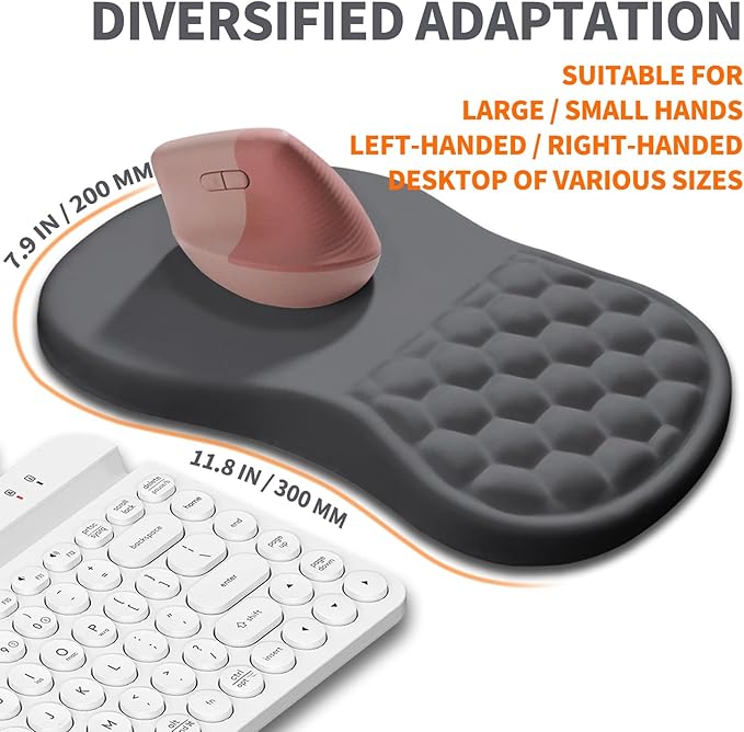 Ergonomic Joint Wrist Support Mouse Pad with Memory Foam Cushion Massage Bump Carpal Tunnel Pain Relief Mousepad Slope Design for Wrist Rest 11.8x7.9 in DimGray