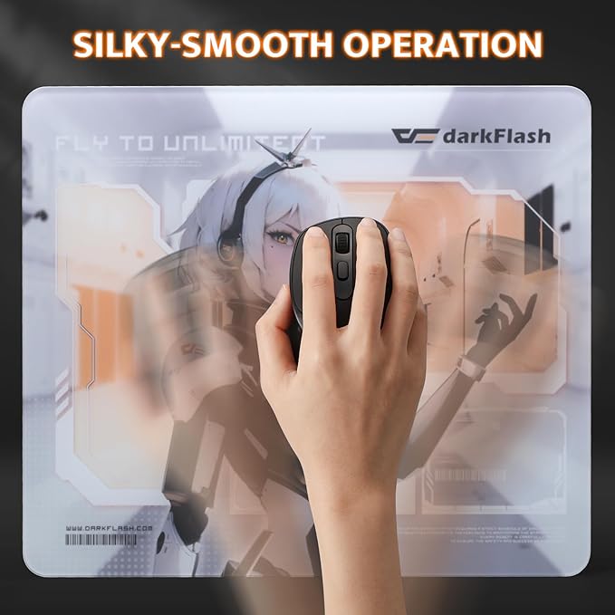 darkFlash Glass Mouse Pad 13.8×11.8 Inch Ultra-Smooth Tempered Surface Precision Tracking Anti-Slip Rubber Base Durable Etched Finish Unique IP Ideal for Gaming &amp Work(DMP350)