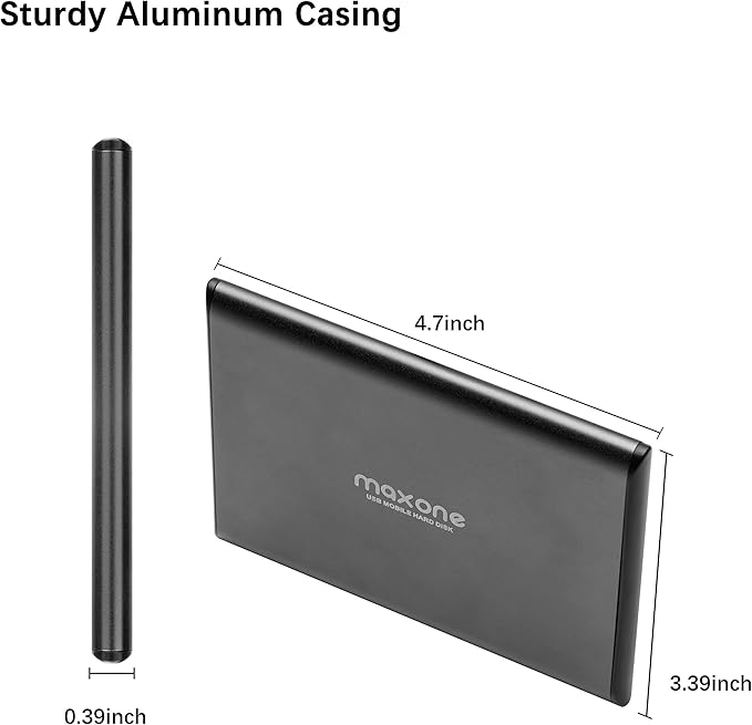 Maxone 250GB Ultra Slim Portable External Hard Drive HDD USB 3.0 Compatible with PC Laptop - Charcoal Grey