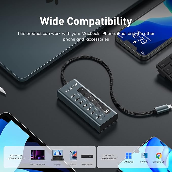 USB C Hub for Laptop 7 in 1 10Gbps USB Adapter Support Data &amp Charging(Not Support Video) USB Hub 10Gbps Ports for iMac MacBook Pro/Air iPad XPS USB Hub Multiport Adapter