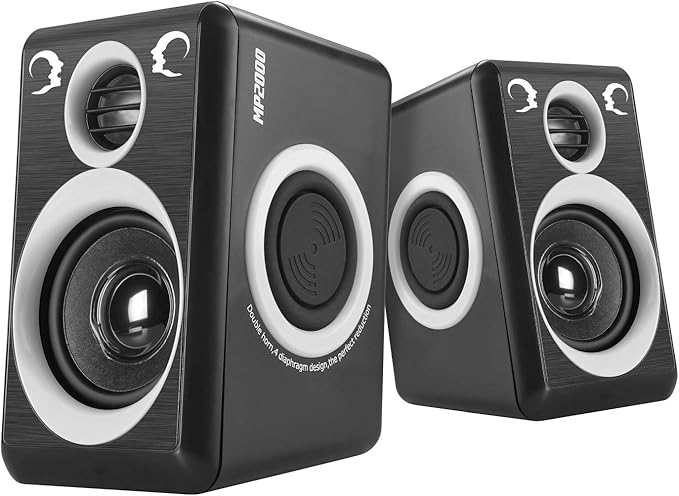 RECCAZR Computer Speakers with Surround Sound 2.0CH USB Wired Powered Multimedia Speaker for Desktop/TV/PC/Laptops/Smart Phone Built-in Four Loudspeaker Diaphragm (Gray)