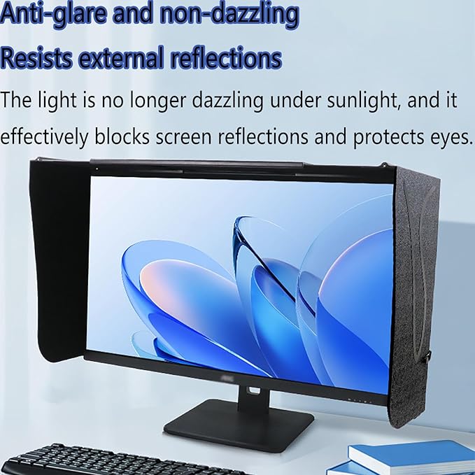 Desktop Computer Hood Adjustable Monitor Sunshade Adjustable Width 41~71cm Widened Sides Block External Stray Light Privacy Protection Reduce Glare for 17-27 Inch Desktop Display