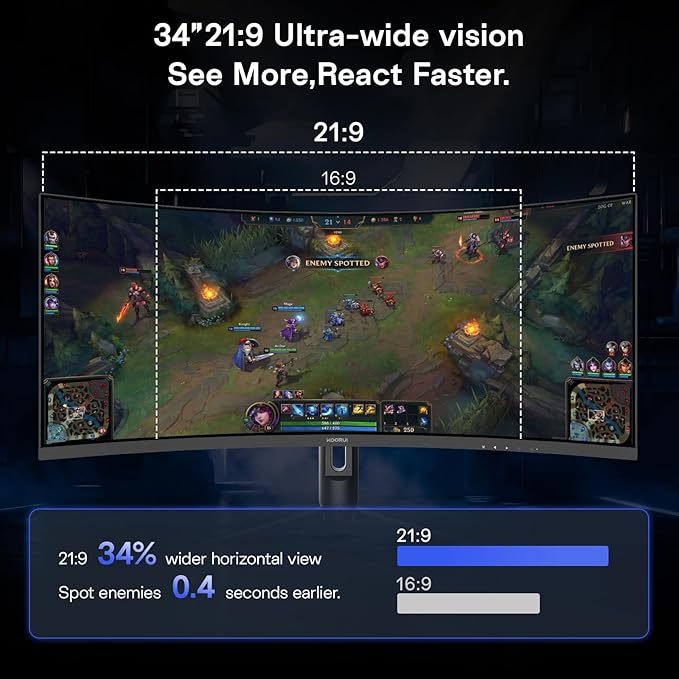 KOORUI 34 inch 240Hz Ultrawide Curved Gaming Monitor 3440x1440P 21:9 Display 1500R Curvature. 1MS PIP/PBP Support Adaptive Sync DP HDMI PS5Vesa