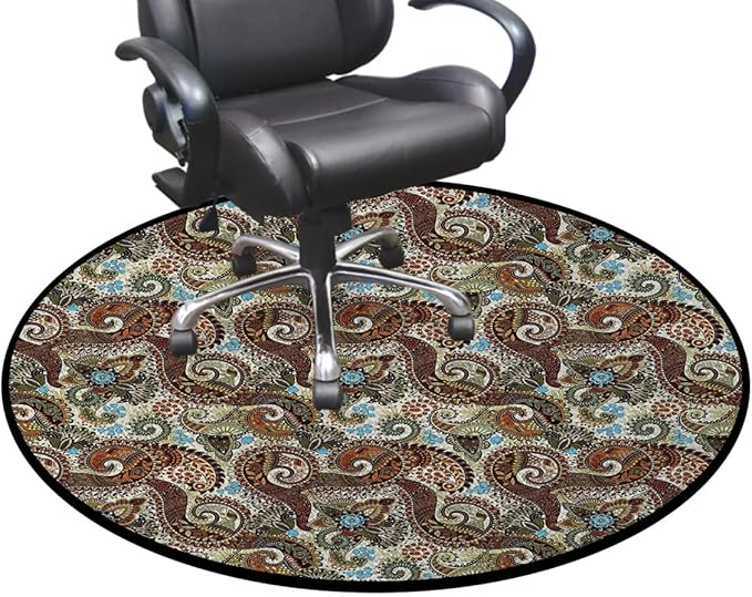 Multicolor Round Office Chair Mats Home Rolling Gaming Chair Mat Teardrop with a Curved Tip Motif in a Colorful Gaming Chair Mat Under Computer Desk Paisley Diameter 48 in