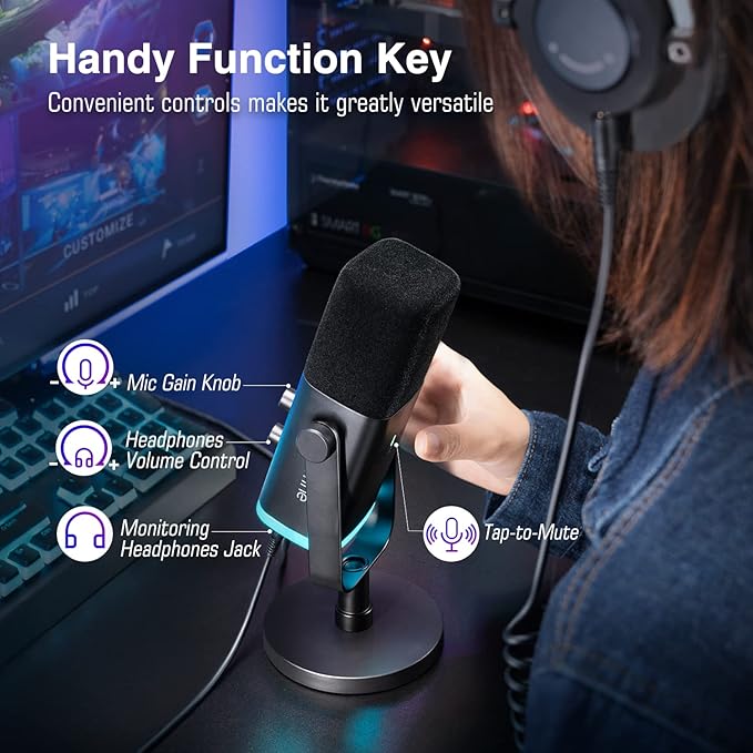 FIFINE Gaming Headset and XLR Dynamic Microphone Bundle USB Headset Set with 7.1 Surround Sound for PS5/PS4 Podcast Recording Mic with RGB Mute Button Headphones Jack for Vocal YouTube (H9+AM8)