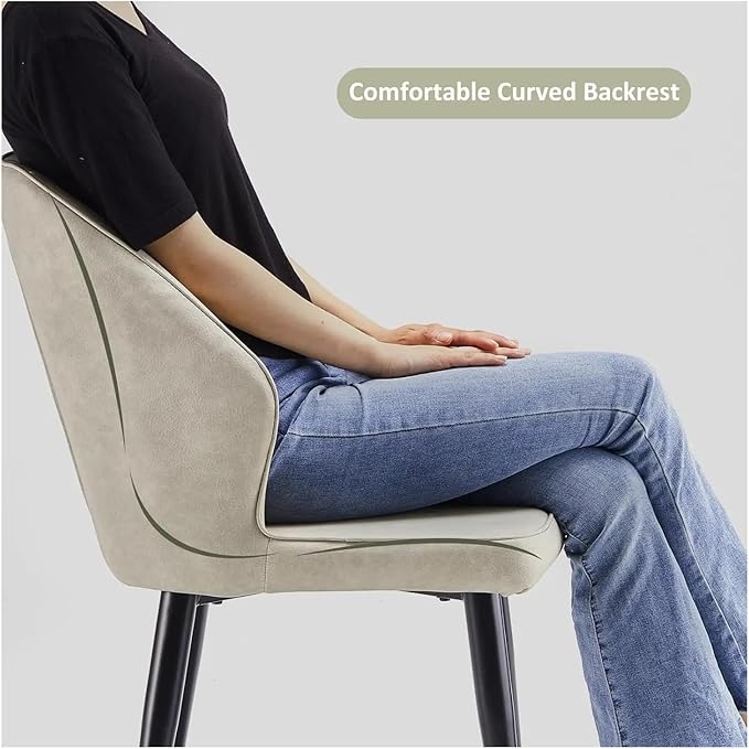 Adjustable Office Computer Chair with Armrest 1pcs Leather Upholstered Kitchen Dining Chairs with Curved Backrest and Metal Legs(Cream)