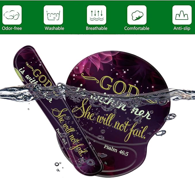 Ergonomic Gel Mouse Wrist Rest Pad and Keyboard Pad SetAnti-Slip PU Bottom Easy Typing and Relieve Wrist Pain with Cute Coaster Set (3-Quote Bible Verses Psalm 46:5)