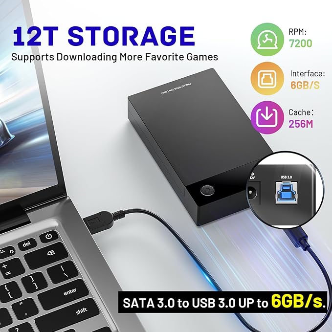 Kinhank External HDD Hard Drive with 96000+ Retro GamesCompatible with 400+ Emulators12TB Retro Gaming Hard DrivePortable Game Hard Drive Disk for Win 7/8/10/11