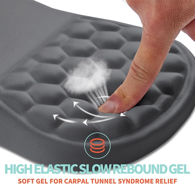 Ergonomic Mouse Pad Wrist Support with Memory Foam Massage Bulge Carpal Tunnel Pain Relief Mousepad Wrist Rest for Mouse(12x8 inch Dark Grey)