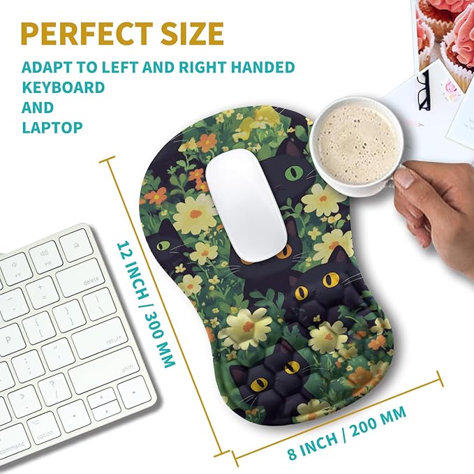 Hokafenle Ergonomic Mouse Pad Wrist Support Wrist Rest Mousepad for Carpal Tunnel Pain Relief with Integrated Memory Foam Slope Massage Bulge (11.8x7.9 inchCute Cat