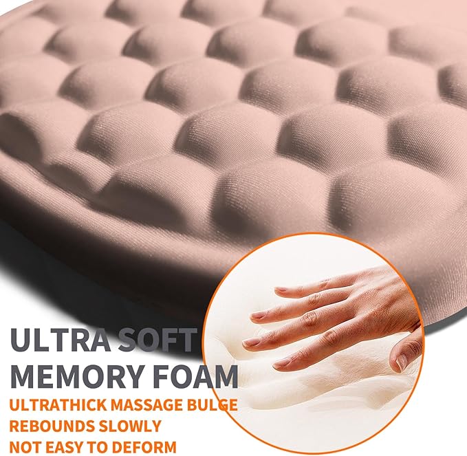 Ergonomic Joint Wrist Support Mouse Pad with Memory Foam Cushion Massage Bump Carpal Tunnel Pain Relief Mousepad Slope Design for Wrist Rest 11.8x7.9 in Rose Pink