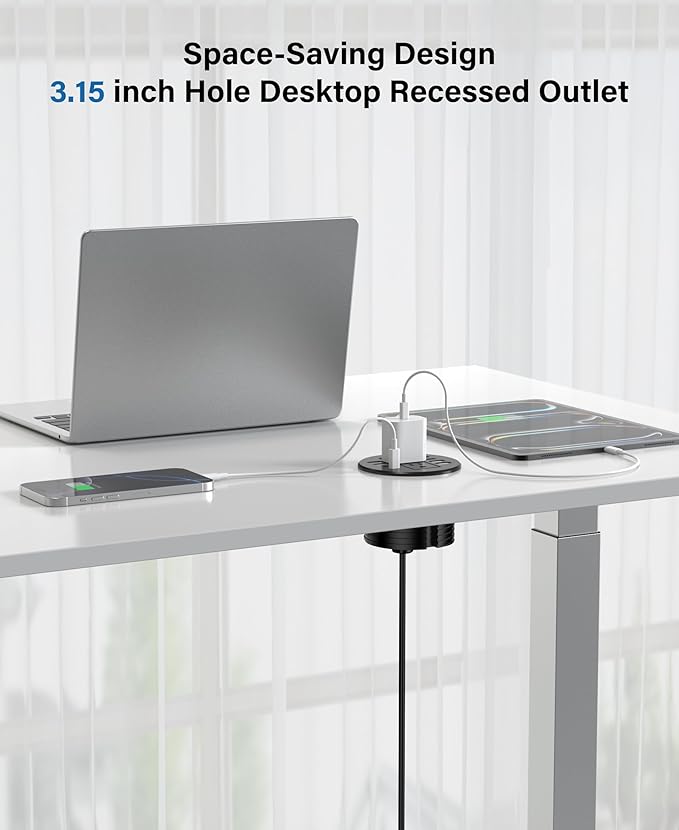 Jgstkcity Power StripDesktop Recessed Power Grommet40W Total USB C Fast Charging3.15-Inch Hole 4 Outlets &amp 8 Ports Ideal for Desktop &amp Countertop Flush Mount Outlet
