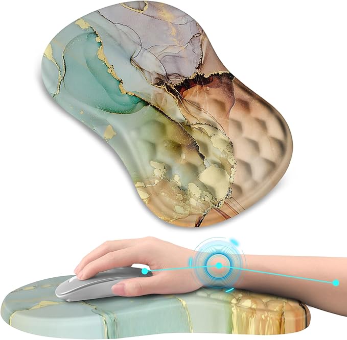 AIMSA Upgraded Wrist Rest Support Mouse Pad Ergonomic Mousepad Massage Memory Foam Design Pain Relief Comfortable Wrist Cushion Mat Non-Slip PU Base for Home Office Colorful Marble