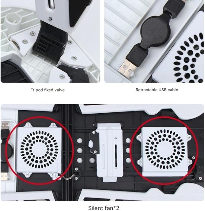 Adjustable Laptop Stand with Cooling Fans Portable Foldable Notebook Desk for Bed &amp Office Use Ergonomic Computer Table with USB Fans for Students Gamers Remote Workers (WhiteDual Fan)