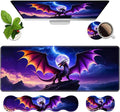 4 in 1 Ergonomic Memory Foam Mouse Pad Wrist Rest Set Large XXL Gaming Desk Pad + Keyboard Wrist Rest + Mouse Wrist Cushion + Coaster for Home Office Study Gaming Dragon