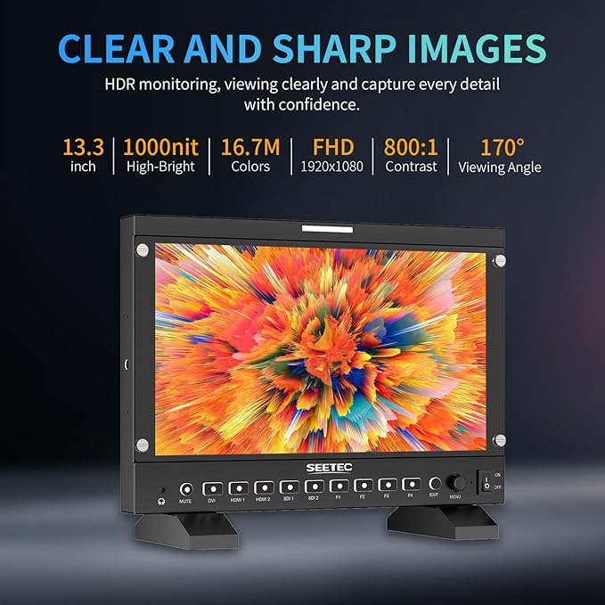 SEETEC P133 PRO 13.3 Inch 1000nit High Brightness Podcast Broadcast Monitor with Waveform 3D LUT HDR and SDI HDMI Input Output HDMI Support 4K 60