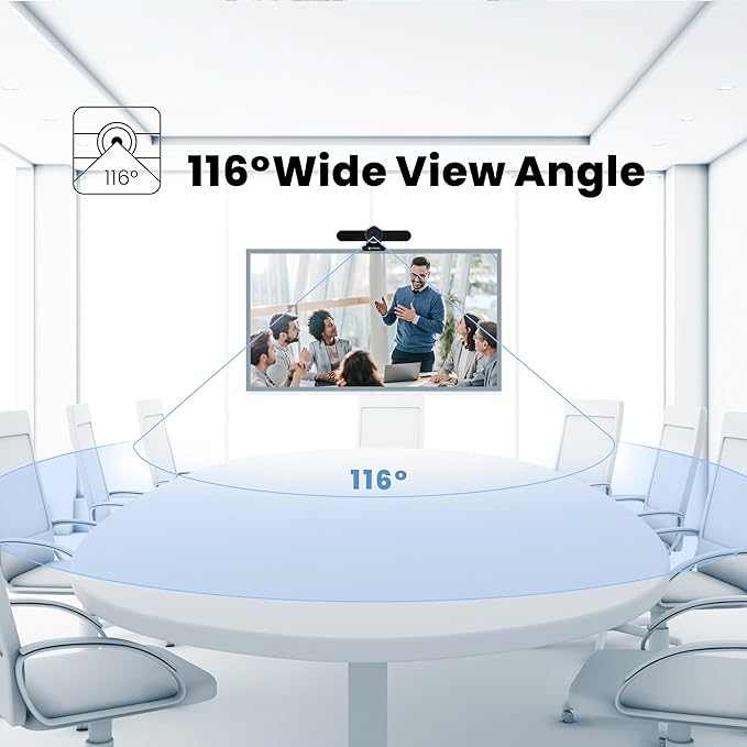 4K Webcam Conference Call TV Room Web Camera with Dual Microphones &ampSpeaker | All-in-One USB Video Camera 116° Wide Angle AI Auto Framing | Compatible with Zoom OBS