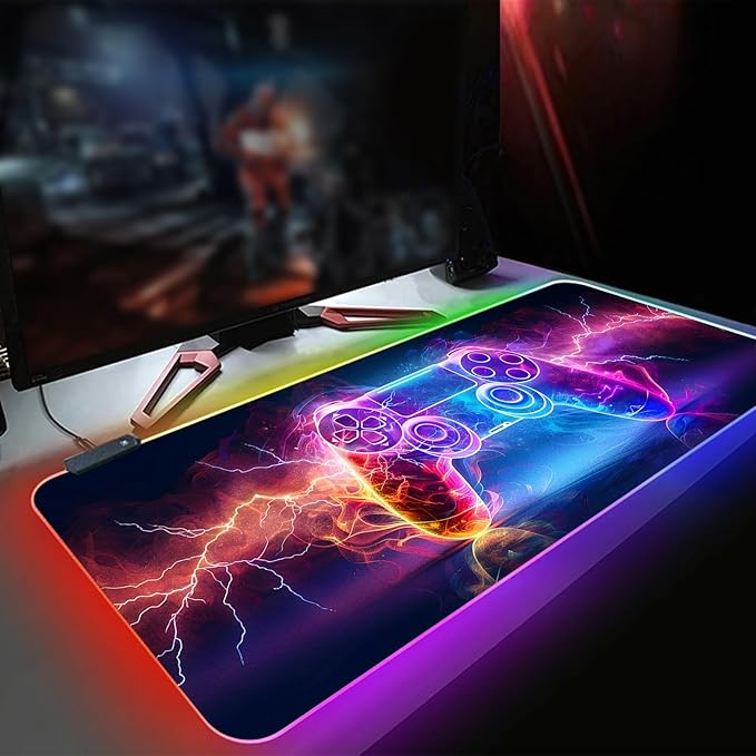 XL Led Gaming Mouse Pad with 14 Light Modes - Light Up Gamer Mouse Pad31.5 x 11.8in Non-Slip Gamepad Style RGB Large Gamer MousepadBlack Long Glowing Gaming Accessories for DeskWaterproof