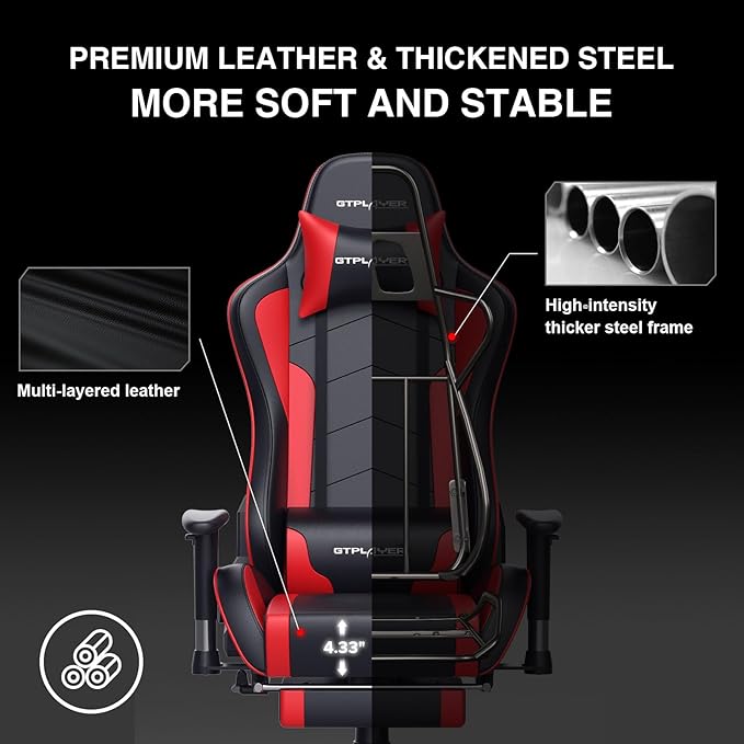 GTPLAYER Gaming Chair with Footrest Speakers Video Game Chair Bluetooth Music Heavy Duty Ergonomic Computer Office Desk Chair