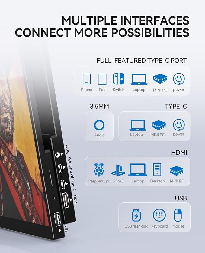 4K Portable Touch Monitor 15.6 inch 3840 * 2160 UHD w/USB-C HDMI Laptop Monitor 2000:1 100% RGB IPS Aluminum Alloy Shell10-Point TouchDual Speaker HDR for Home Work
