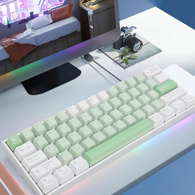 Zunate 60% Gaming Mechanical Keyboard 61 Key RGB Backlit Keyboard Red Switch Triple Mode BT5.0/2.4G Cordless/USB C Hot Swappable Mechanical Keyboard for Android