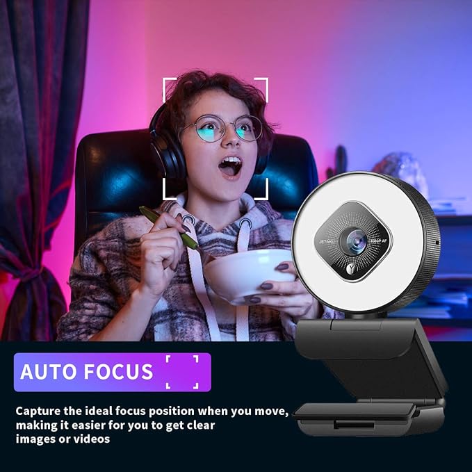 1080P Webcam for PC with Ring Light and Dual Microphone Auto-Focus Webcam for Streaming Adjustable Brightness Web Cam USB Webcam for Zoom Skype| YouTube | PC | Mac| Laptop Desktop