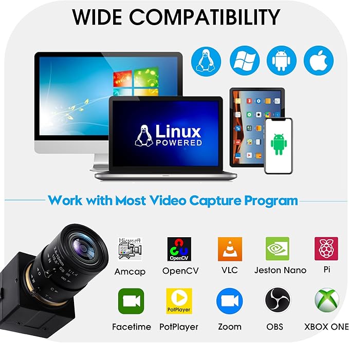 SVPRO 5MP 30fps USB Camera with 2.8-12mm Zoom Lens Close-up Camera for Machine MonitoringIMX335 Low Light Industrial Camera for Computer LaptopUVC Plug in Webcam for WindowsMacOSLinuxAndroid
