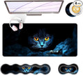 Large Keyboard Mouse Pad Set Extended Mouse Pad+Keyboard Wrist Rest Support Memory Foam Ergonomic Easy Typing 4Pcs (31.5×11.8 in) Desk Pad Set for Office HomeBlack Cat with Glowing Eyes