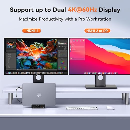 TobenONE 18-in-2 MacBook Docking Station Dual Monitor 4K@60Hz 150 Power Adapter 20W Charging USB C Docking Station with 2 HDMI&ampDP 7 USB 2.5Gbps Ethernet 2 Audio Dock Stand for MacBook Pro