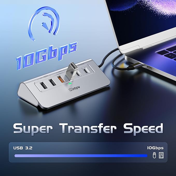 P9R PRO USB C Hub Ethernet 10Gbps USB C Docking Station 10-in-1 with Type-C &amp 2 Type-A 3.2 Data LAN 4K@60Hz 2 USB A 2.0 PD 100W SD/TF Ports 3.28FT Powered USB Hub for PC iPhone 17 Mac